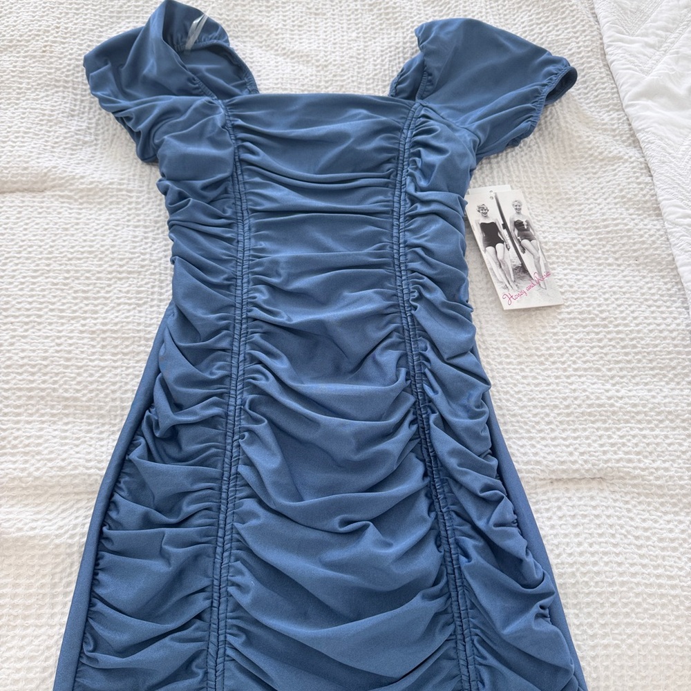Elegant Blue Ruched Dress